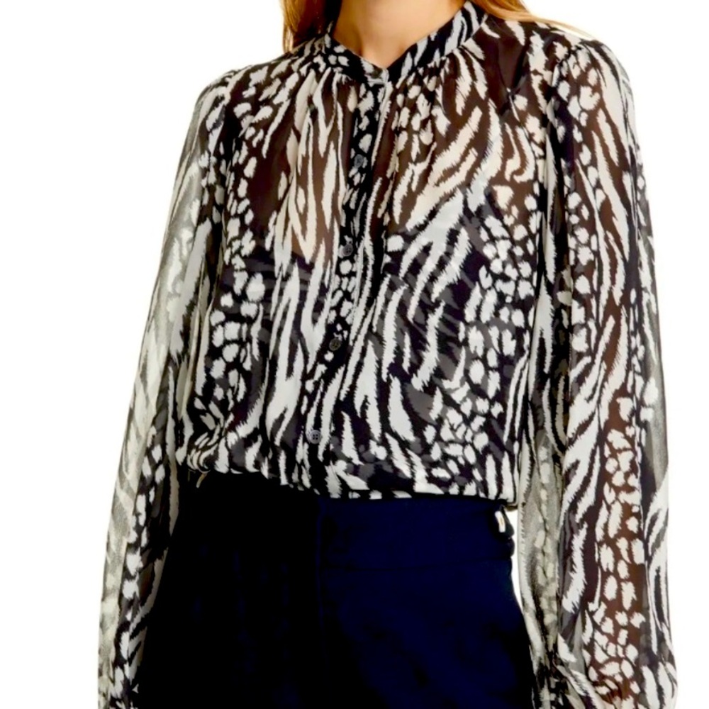 Veronica Beard Ashlynn Stripe & Spot Print 100% Silk Blouse With Camisole